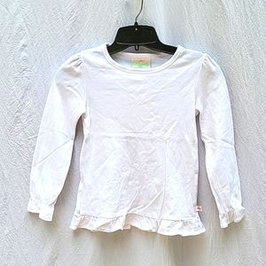 Girl's Lolly Wolly shirt, long sleeves, white, ruffle at wrist & hem, sz 6/7